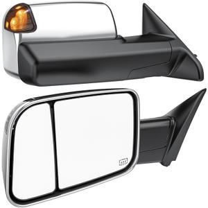 Smoked Power Heated Tow Mirrors Compatible with Dodge Ram 1500 2002-2008, 2500 3500 2003-2009, Flip Up Extended Trailer Towing Side Mirrors, Chrome Housing