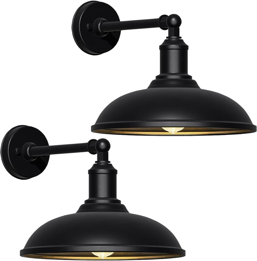 15" Classic Farmhouse Barn Gooseneck Light, Waterproof and Rust-Resistant Barn Light, Large Wall-Mounted Lighting Fixture for Porches, Garages, Patios and Farmhouses 2-Pack, 15 Diameter-2 Pc