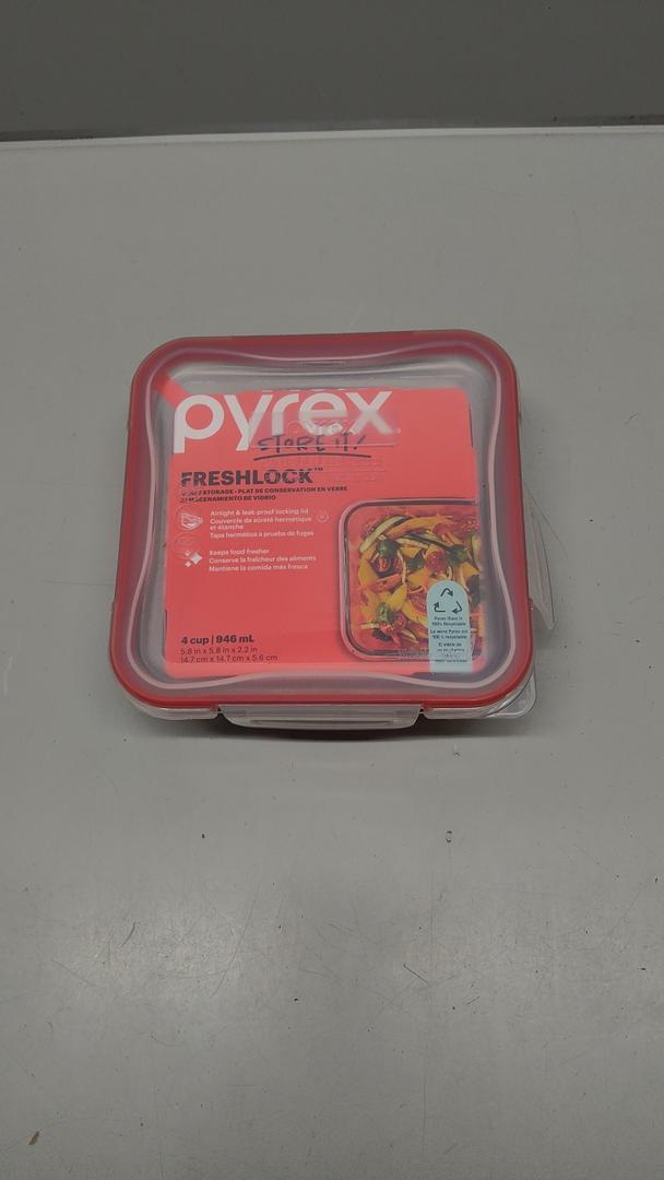 Pyrex Freshlock Glass Food Storage Container, Airtight & Leakproof Plastic Locking Lids, Freezer Dishwasher Microwave Safe, 8 Cup