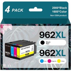 962XL Ink Cartridges Combo Pack Compatible for HP 962 Ink Work with HP OfficeJet Pro 9015 9020 9010 9025 9019 Printers(4 Pack)