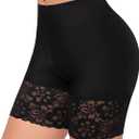 Slip Shorts for Under Dresses Women Anti Chafing Underwear Seamless Boyshorts Panties Lace Under Shorts (Black, L)