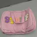 Travel Toiletry Bag for Women Chenille Letter Cosmetic Bag Fashion Stripes Water-resistant Makeup Bag with Hanging Hook for Store Toiletries Cosmetic Accessories Medium Pink