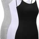 WILLBOND 3 Pieces Women Basic Long Tanks Adjustable Spaghetti Strap Camisole Top (Large, Grey, White and Black)