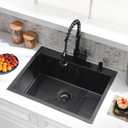 WHaor 25x22 Drop In Kitchen Sink Black Stainless Steel Single Bowl 9" Deep