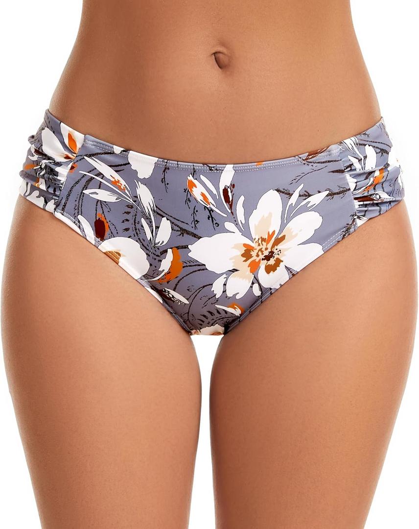 Women's Bathing Suit Bottoms Full Coverage Ruched Bikini Tankini Bottom Swimsuit Brief (Gray, XL)