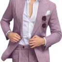 Men's Linen Suit Slim Fit 2 Piece Summer Beach Wedding Suits Peak Lapel Casual Blazer Pants Set for Prom Tuxedo (Purple, M)