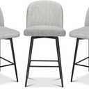 Counter Height Bar Stools Set of 3, 26 Inch Upholstered 360Swivel Barstools with Back and Metal Legs, Linen Fabric Counter Stools for Kitchen Island, Dining Room, Pub, Light Grey