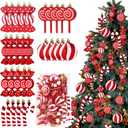 Christmas Candy Cane Lollipop Ornaments for Christmas Tree 30Pcs Xmas Plastic Peppermint Christmas Tree Hanging Ball Pendants for Xmas Party Indoor New Year Holiday Home Decorations (Red)