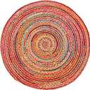 Hausattire Bohemian Braided Rug 3' Round - Multi Color, Small Farmhouse Jute Cotton Area Rag Rugs for Kids Bedroom, Playroom | Colorful Circle Hand Woven Cute Accent Mat
