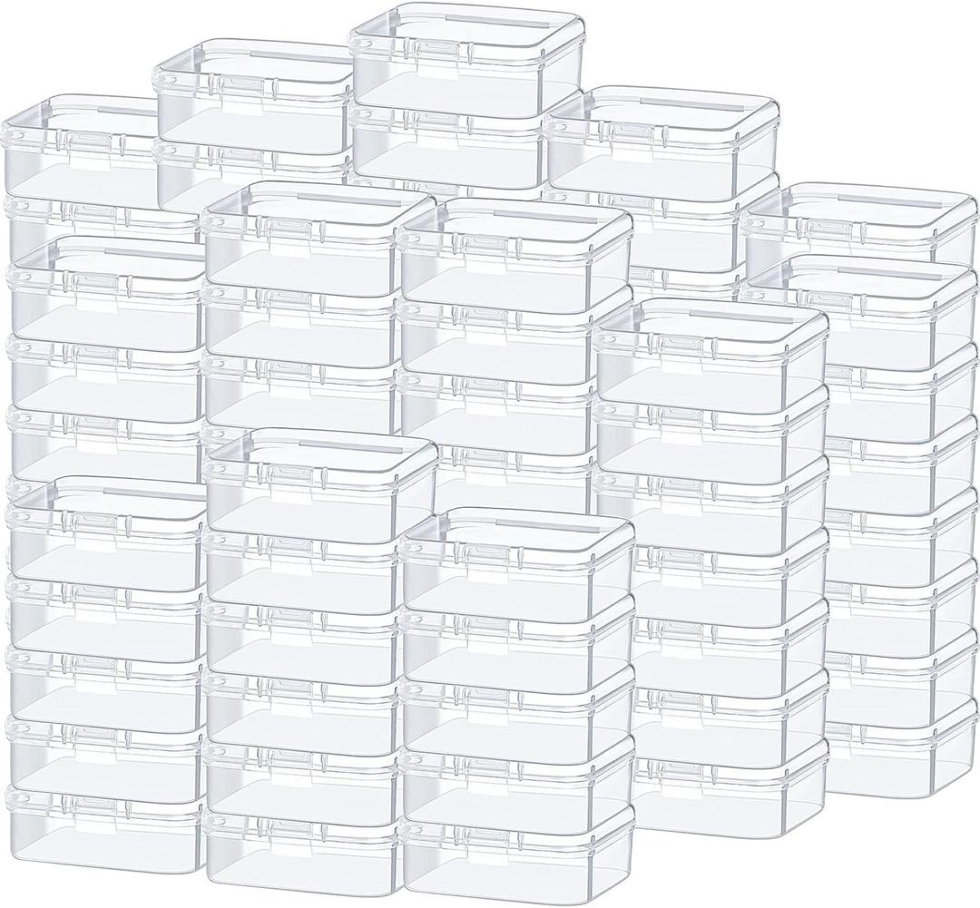 SATINIOR 100 Pcs Clear Plastic Beads Storage Containers Box Small Clear Boxes with Hinged Lid Plastic Case Mini Square Arts Crafts Storage Organizers for Small Items(2.1 x 2.1 x 0.8 Inch)