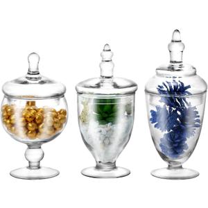 Apothecary Jars Glass Decorative Candy Jars, Buffet Display, Elegant Storage Jar, Decorative Wedding Candy Organizer Canisters 3 Pack