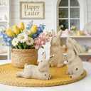 Easter Bunny Figurines Set of 3, 7.8 Inch Realistic Bunny Statues, Resin Resin Rabbit Statue for Spring Home, Table, Mantel, Farmhouse Decorations