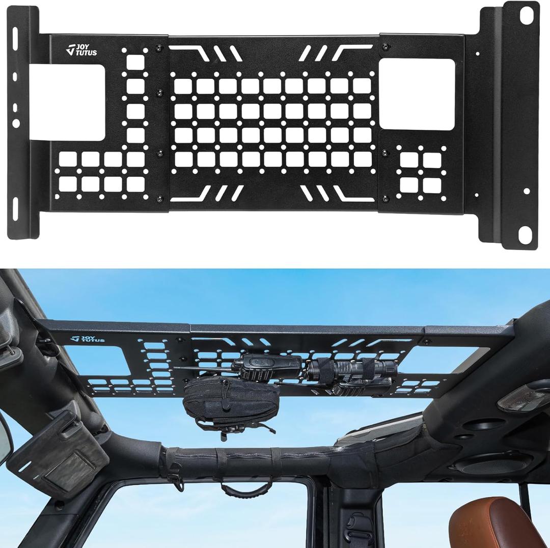 JOYTUTUS Overhead Molle Panel Compatible with Wrangler JK 2007-2018 (Only for Hard Top), Wrangler Cargo Roof Rack Storage, No Drilling