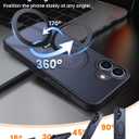 360 Rotatable Magnetic Stand for iPhone 16 Case Compatible with Magnetic 16FT Military Drop Protection, Anti-Scratch/Fingerprint Shockproof iPhone 16 Phone Case(Matte-Black)