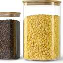 156oz 52oz Airtight Glass Square Storage Canister with Bamboo Lid Set of 2(4600ml*1 1550ml*1) Large Gallon Glass Jars for Sugar, Flour, Cookies and Coffee beans (with Black Lable)