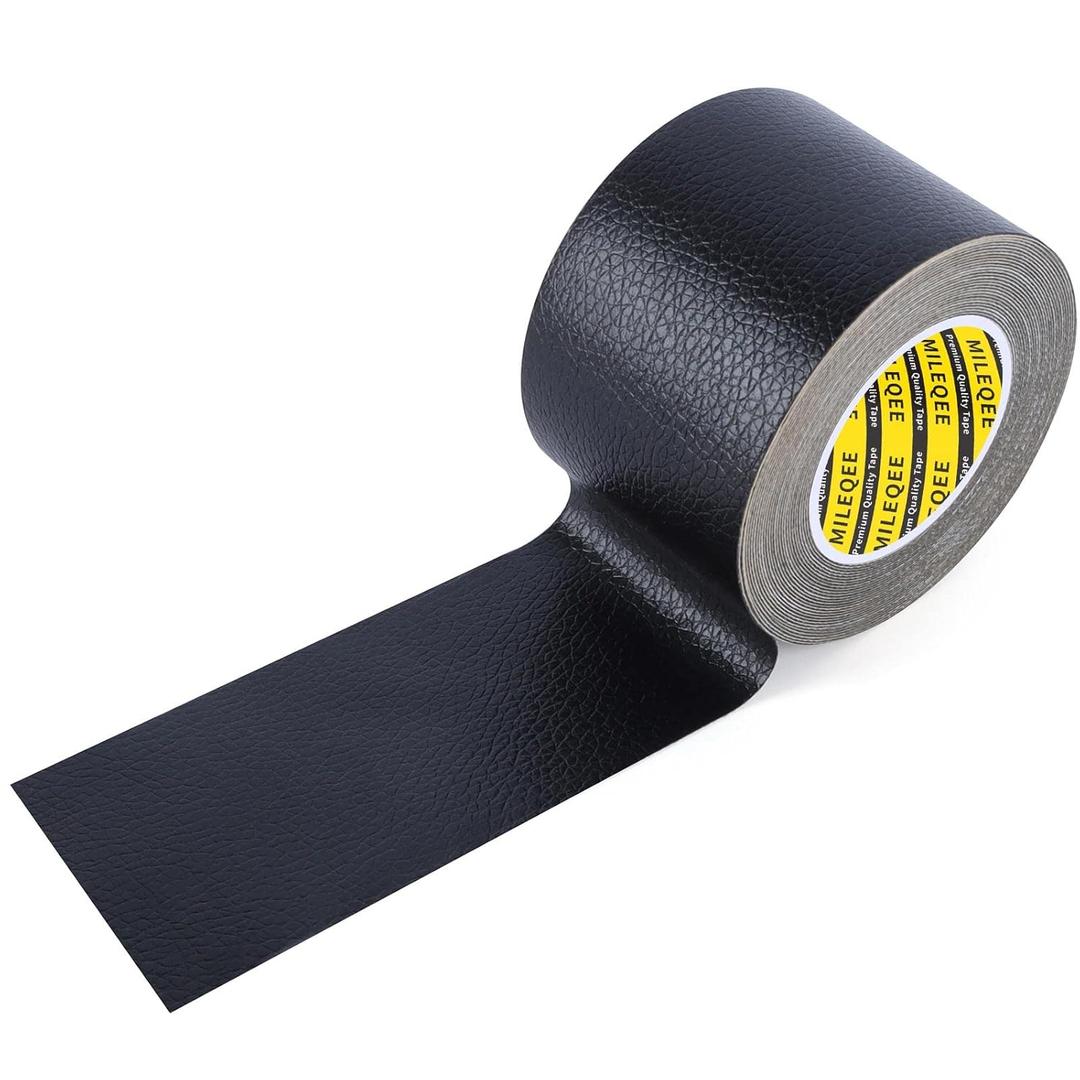 MILEQEE Leather Repair Patch, 2x197in, Self-Adhesive Leather Tape with Fabric Mesh, Repairing Sofas, Couches, Car Seats, First Aid Patch for Jackets, Clothes Repair Anti Scratch Waterproof Black
