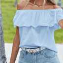 SweatyRocks Women's Off The Shoulder Blouse Short Sleeve Ruffled Summer Tops, L
