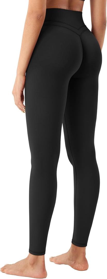 YEOREO Women's Workout Gym Leggings Julissa Hidden Scrunch Butt Sculpting Compression Mid Rise V Back Yoga Leggings 26" (Black)