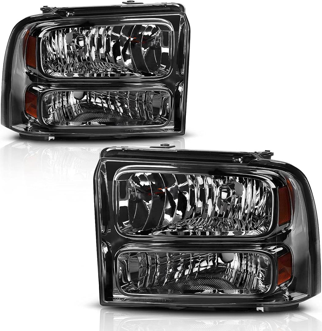 AUTOSAVER88 Headlight Assembly Compatible with 05 06 07 Ford F250 F350 F450 F550 Super Duty/05 Ford Excursion Headlight Assembly OE Projector Headlamp Smoke Lens
