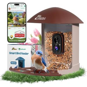 Smart Bird Feeder with Camera Solar Powered, 2.5K HD Birdwatching Camera with Free AI Bird Identification, Instant Notifications & Auto Video Capture, Brown