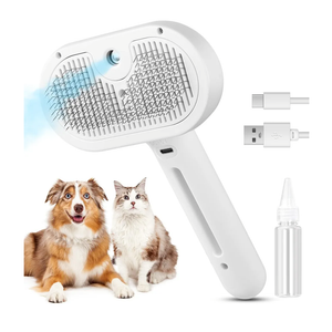 3 in 1 Cat Steam Brush, Pet Steam Brush for Cat Dog Long Short Haired, Pet Spray Hair Removal Comb for Small Animals Shedding & Grooming, Water Mist Spray Brushes with Release Button(White)