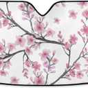 Pink Cherry Blossom Car Windshield Sun Shade Block UV Rays Sun Visor Protector Accordion Folding Sunshade Keep Vehicle Cool and Damage Free, Easy to Use, Fits Windshields of Various Sizes