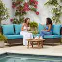 Summsun Faux Linen Outdoor Chair Cushions, Water Resistant Backrest and Deep Seat Cushion Set with Removable Cover, Straps, Non-Slip Bottom for Patio Furniture, 22 x 22 Inch, Teal, Set of 4