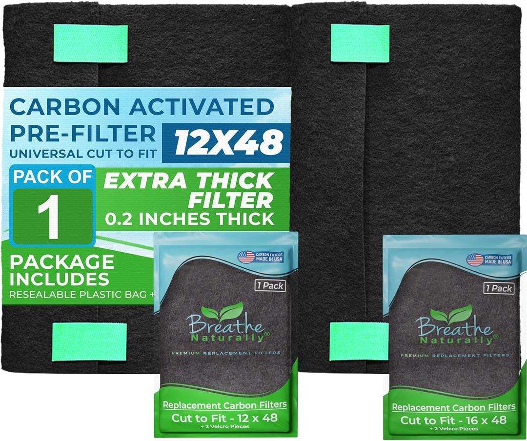 Breathe Natually Universal Cut To Fit Carbon Activated Air Filter - Replacement Charcoal Filters - Pre Filter Carbon Sheet for Air Purifier, Vent Filters & More  Pack of 1, 16"x48"
