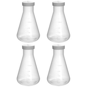 QWORK Erlenmeyer Flask, 4 Pack 17oz / 500ml Narrow Neck with Screw Cap, Molded Scale, Autoclavable, White