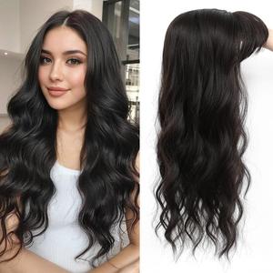 Hair Toppers for Women, 20 Inch Toppers Hair Pieces for Women with Thinning Hair Side Clip in Bangs 360 3D Big Coverage Base Curly Wavy (Black, 20Inch Middle bangs)