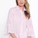 john mark Women's Button Front Tunic with Frayed Hem and Three Quarters Flounce Sleeves XS