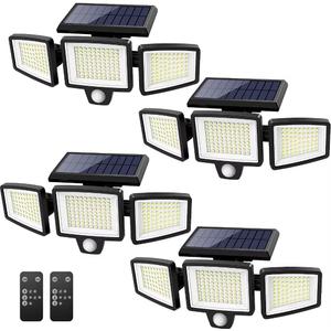 Tuffenough Solar Outdoor Lights 2500LM 210 LED Security Lights with Remote Control,3 Heads Motion Sensor Lights, IP65 Waterproof,270 Wide Angle Flood Wall Lights with 3 Modes(4 Packs)