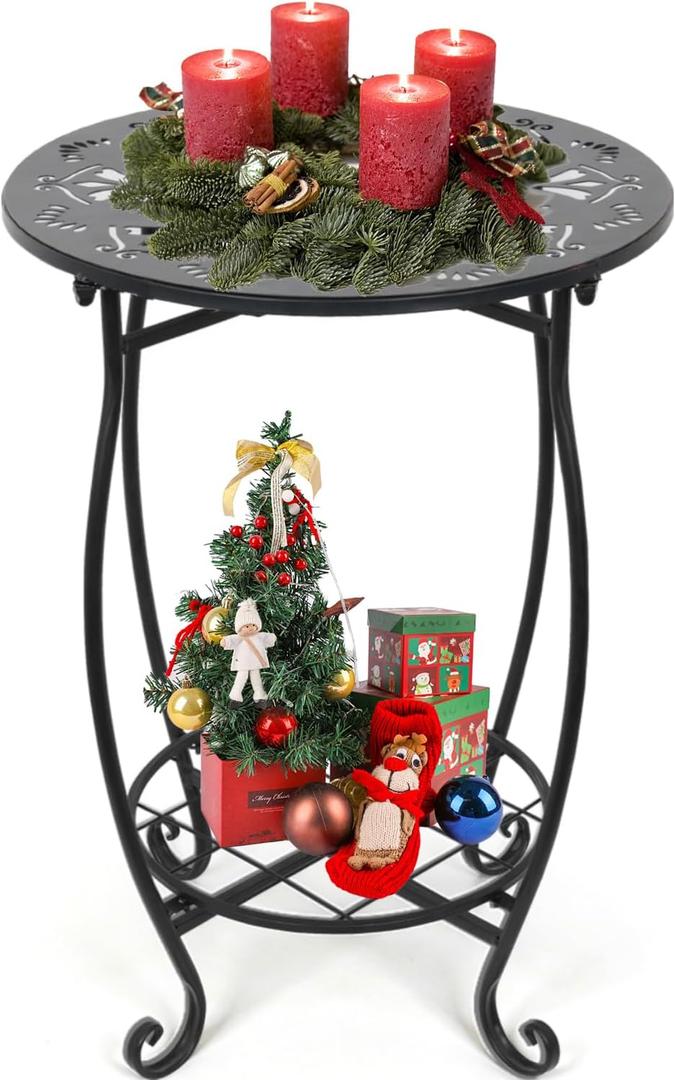 Metal Side table, 18inch Round Side End Table, Outdoor Side Table Patio Bistro Table, Weather Resistant Portable Outdoor and Indoor End Table Drink Table for Garden Balcony Yard, 25"Height