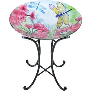 MUMTOP Bird Bath-Bird Baths for Outdoors - Dragonfly Large Bird Bath Bowl with Metal Stand, Glass BirdBaths for The Garden Lawn Yard Decor (dragonfly)