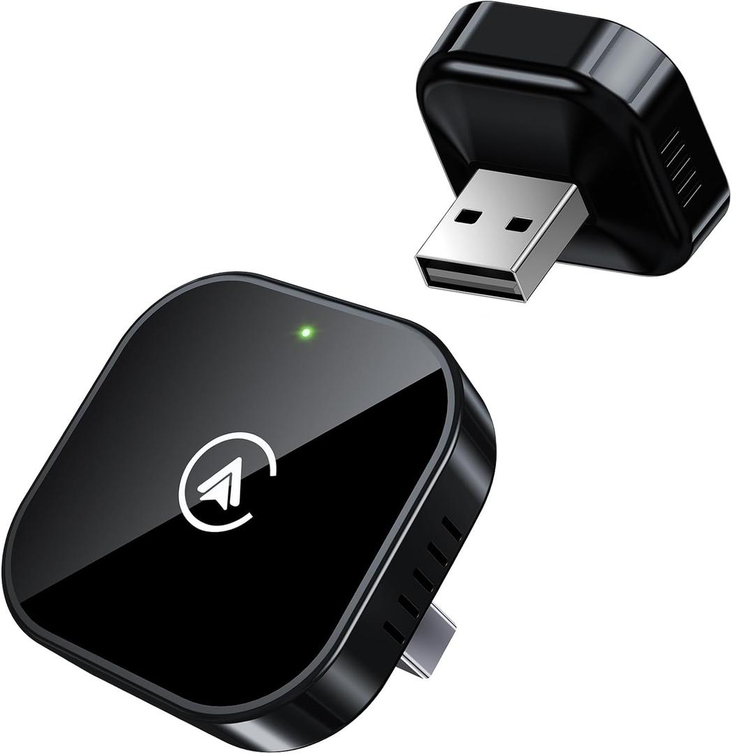 Teeran 2 in 1 Wireless CarPlay and Android Auto Adapter, Easy Setup Plug and Play, Fast Seamless Use Supports 1000+ Car's with Built-in Wired Car Play/Android Auto, Compact Sleek Design Car Adapter (Black)