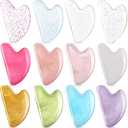 Sherr 12 Pcs Gua Sha Facial Tools Resin Heart Shaped Massage Guasha Tool for Face Guasha Board for Face Body Skin Massage Spa Acupuncture Prevent Wrinkles, 12 Colors(Sweet Color)