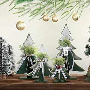 Barydat 4 Pcs Summer Christmas Table Decorations Wooden Christmas in July Pine Tree Reindeer Table Centerpiece Xmas Tabletop Sign Rustic Farmhouse Decor for Home Office Party Supplies Gifts(Xmas Tree)