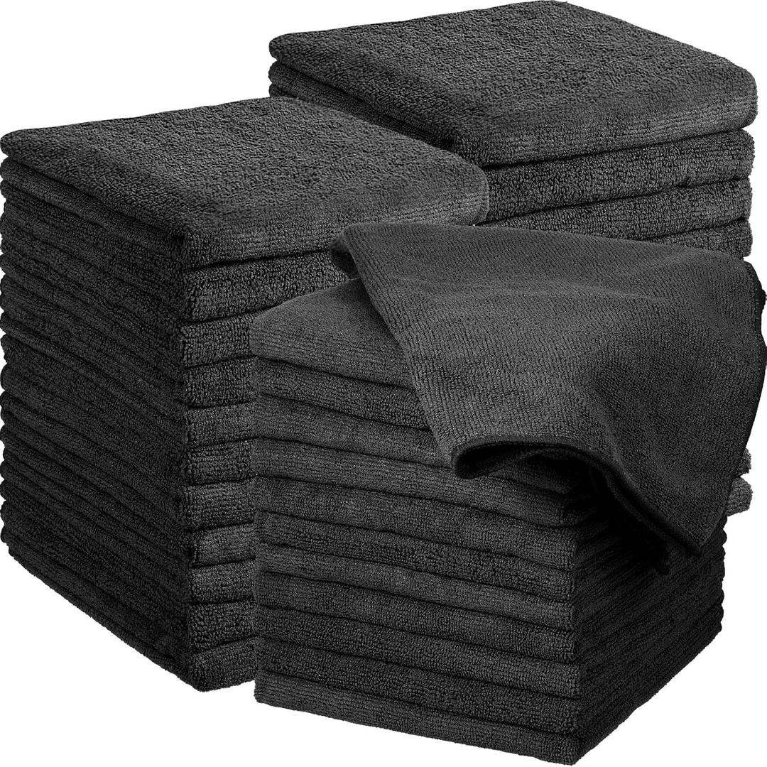 26 Packs of Bleach Proof Salon Towels Absorbent Microfiber Towels Bleach Resistant Salon Hand Towels for Gym, Bath, Spa, Shaving, Shampoo, Home Hair Drying, 16 x 28 Inches (Black)