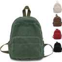 Teclado Corduroy Backpack Plain Small Casual Bookbags Travel Daypacks (Green)