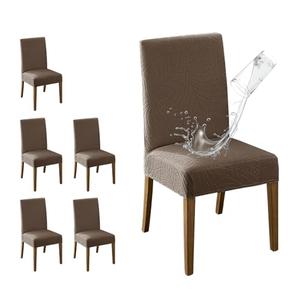MOSAYT 100% Waterproof Dining Room Chair Covers Set of 6, Super Fit Stretch Jacquard Parson Chairs Slipcovers Removable Washable Chair Seat Protectors for Home, Kitchen, Banquet (Taupe)