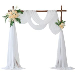 VOILYBIRD White 20 Feet Gauze Wedding Arch Draping Fabric, 2 Panels Cheesecloth Ceiling Drapes for Wedding Ceremony Party Bridal Decoration