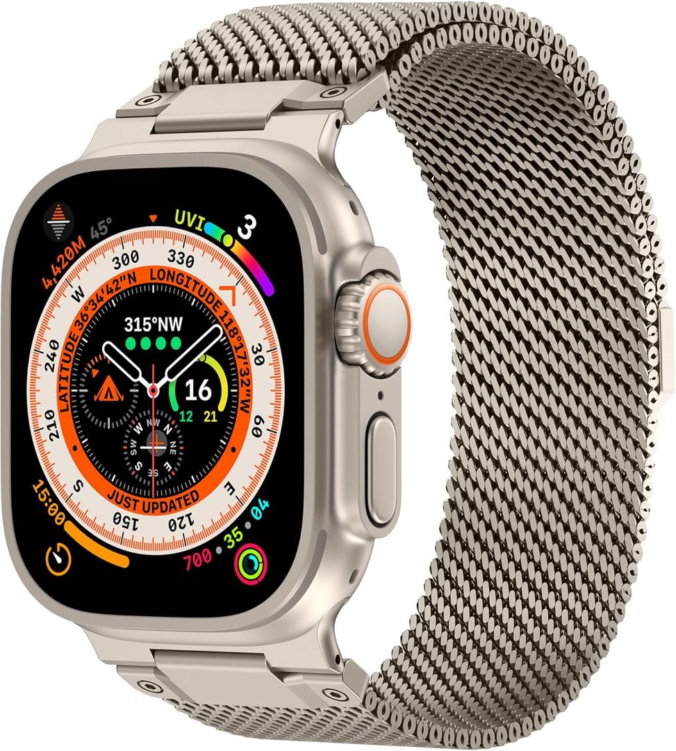 Milanese Loop Compatible for Apple Watch Ultra 3 2 1 Band 49mm 46mm 45mm 44mm 42mm, Men Stainless Steel Rugged Mesh Band with Strong Magnetic Clasp, Adjustable Metal Strap for iWatch Series 11/10/9/8/7/6/5/4/SE/Ultra