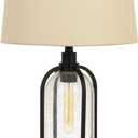 100W Ciney Glass/ Metal/ Pine Wood Table lamp with 25W Night Light (Edison Bulb Included)