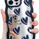 LSL Case for iPhone 16 Pro Glossy Mirror Black Hearts Pattern | Protective Cover Slim Lightweight Trendy Design for Women & Girls Curly Wave Edge