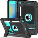 LTROP Case for iPad 9th/ 8th/ 7th Generation (2021/2020/2019) 10.2 Inch with Pencil Holder & Kickstand, Shockproof Protective Cover Case for iPad 9 8 7 Gen, Black/Turquoise