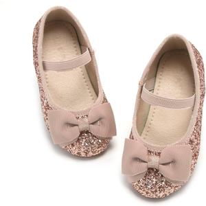 Kiderence Little Toddler Girls Dress Shoes Ballerina Ballet Flats Kids Mary Janes (Ck322 Rose Gold)