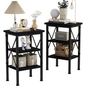 VECELO Modern Nightstands X-Design Side End Table Night Stand with Storage Shelf for Bedroom,Living Room,Set of 2 (Black A2)