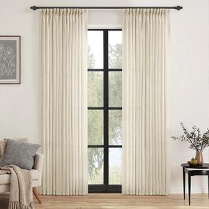MIULEE Pinch Pleated Linen Curtains 84 Inches Long 2 Panels for Bedroom Living Room, Soft Thick Linen Textured Window Drapes Back Tab Hooks Semi Sheer Light Filtering Farmhouse Linen