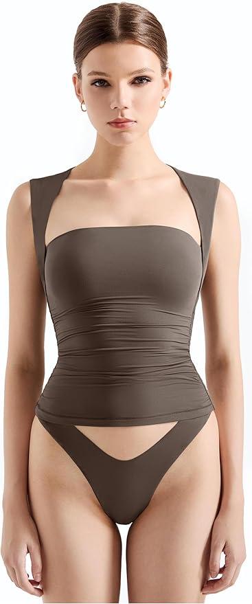   SUUKSESS Womens Square Neck Going Out Tank Tops Double Lined Summer Sleeveless Business Casual Shirt, Small