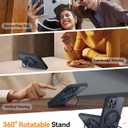 CANSHN 360 Spin Magnetic Stand for iPhone 15 Pro Case [Full Camera Protection] [Compatible with Magsafe] [Translucent Matte] Shockproof Protective Kickstand Phone Cover 6.1" - Black